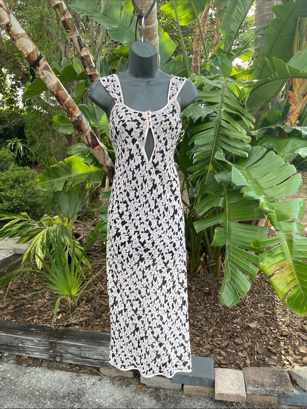 dark floral semi sheer slip dress for nightgown
